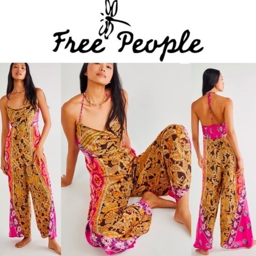 Free People Miranda Pink Printed Jumpsuit Medium 198$